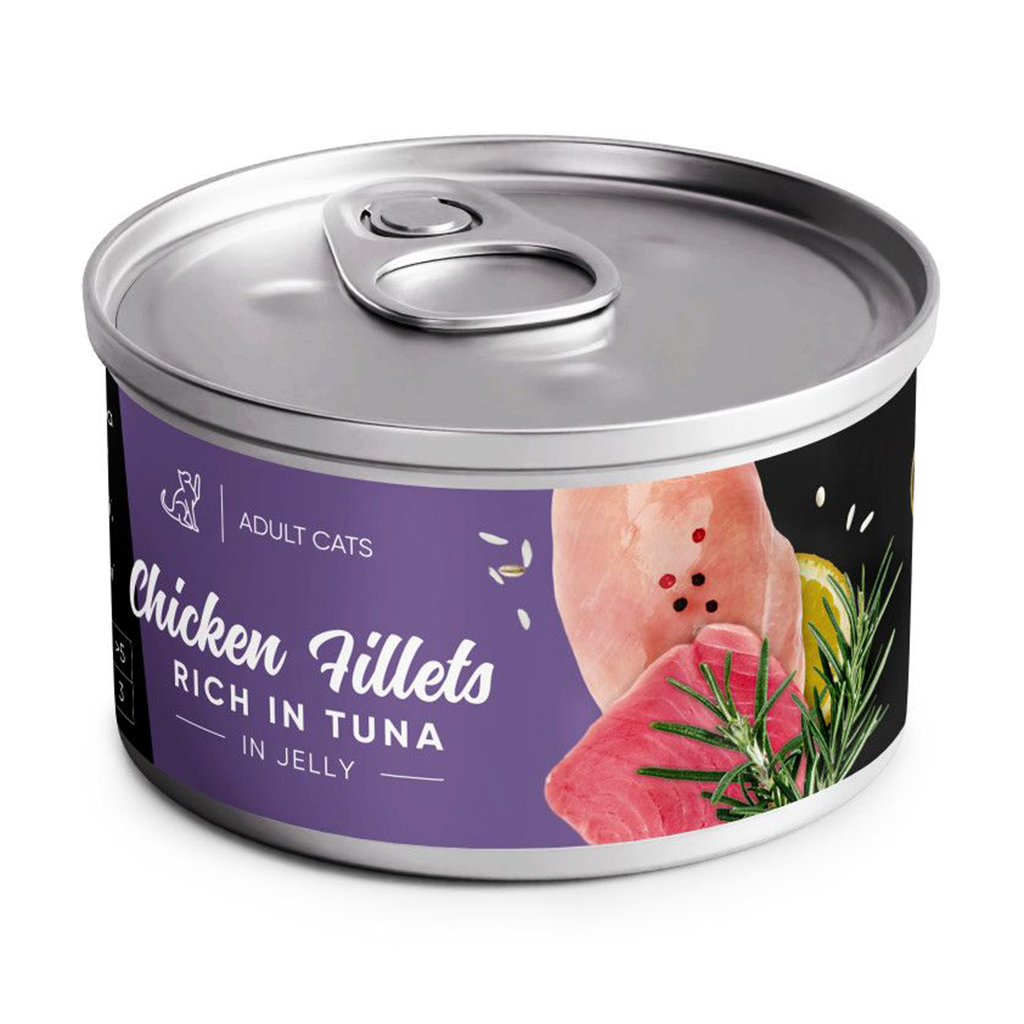 Вологий корм для дорослих котів Savory Chicken Fillets Rich In Tuna In Jelly філе курки з тунцем в желе, 70 г