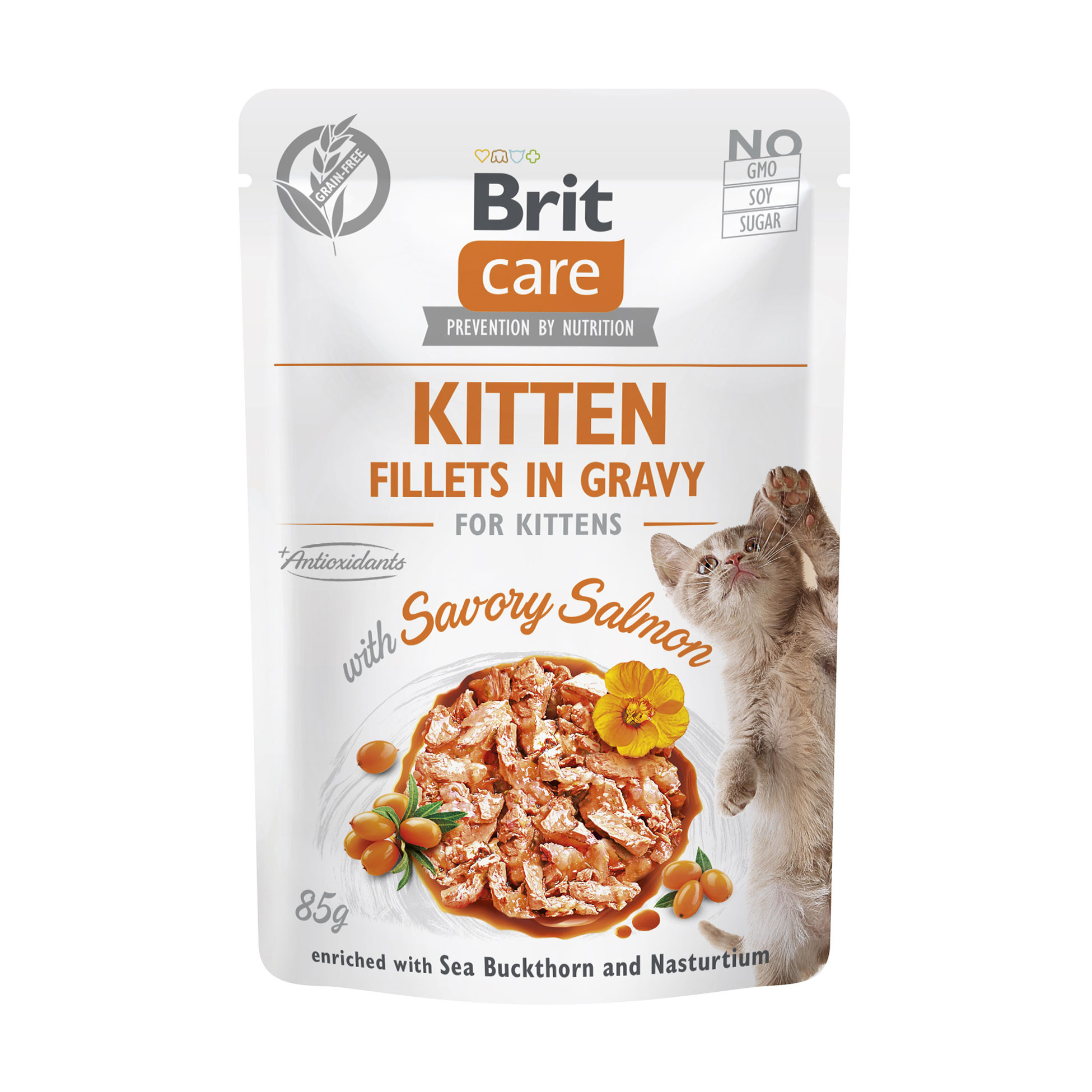 Вологий корм для кошенят Brit Care Kitten Fillets In Gravy With Savory Salmon з філе лосося у соусі, 85 г