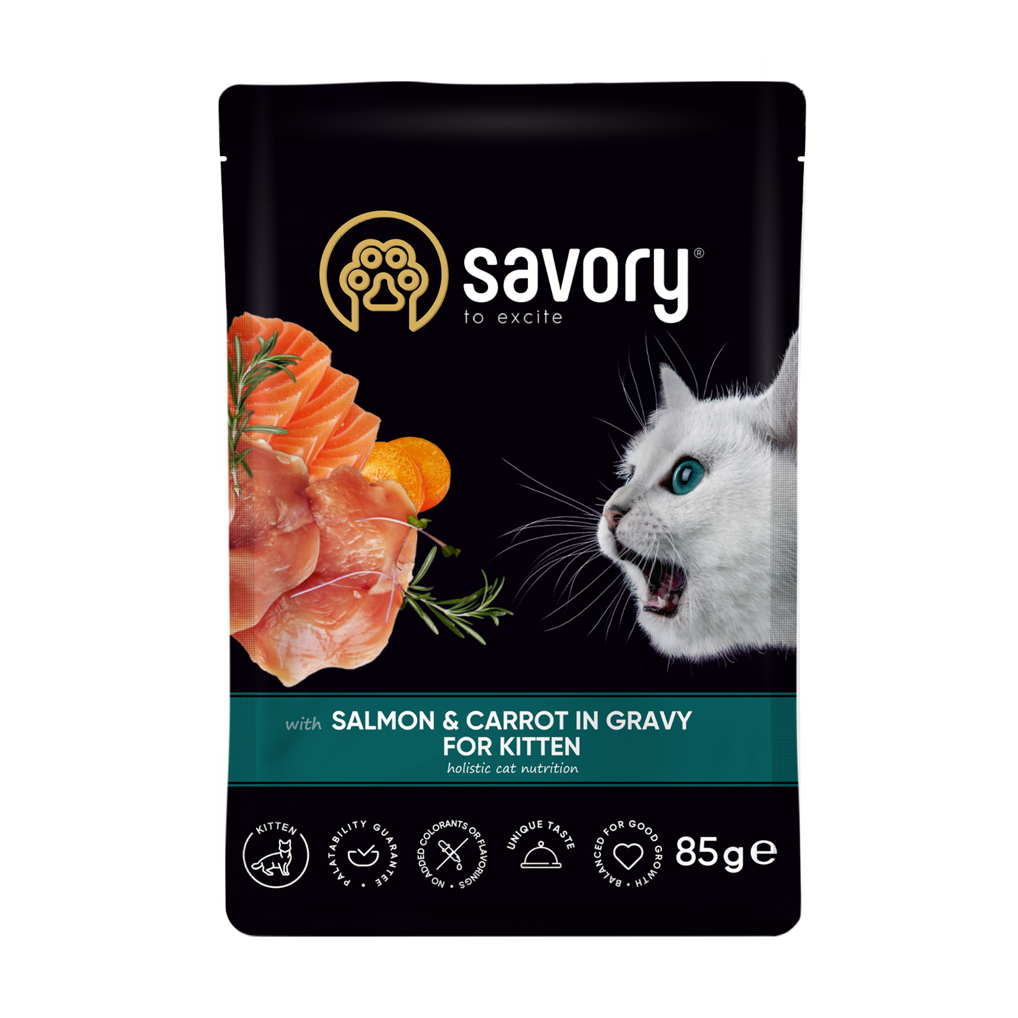 Вологий корм для кошенят всіх порід Savory For Kitten в соусі, лосось з морквою, 85 г