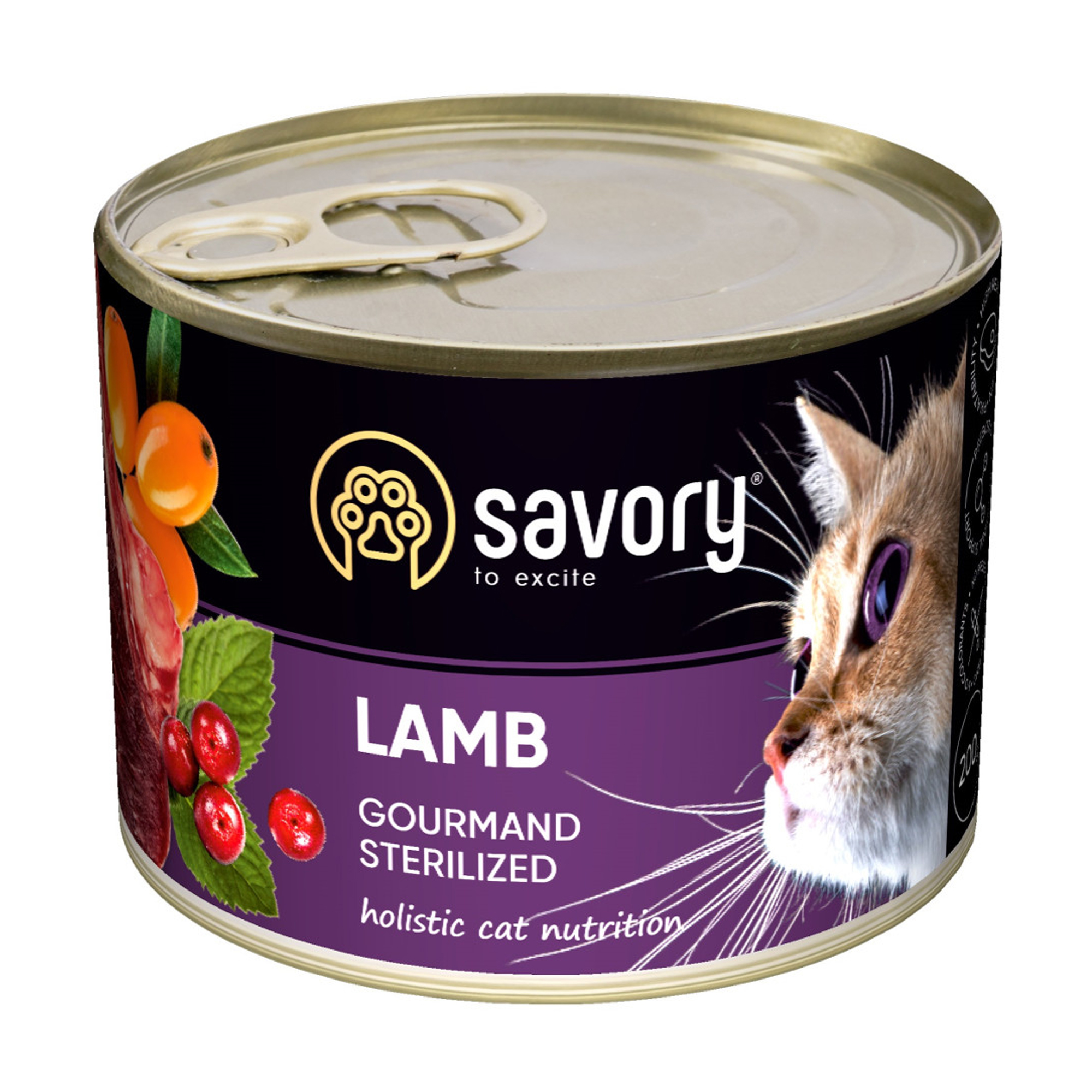 Вологий корм для стерилізованих кішок Savory Cat Can Adult Sterilised з ягням, 200 г