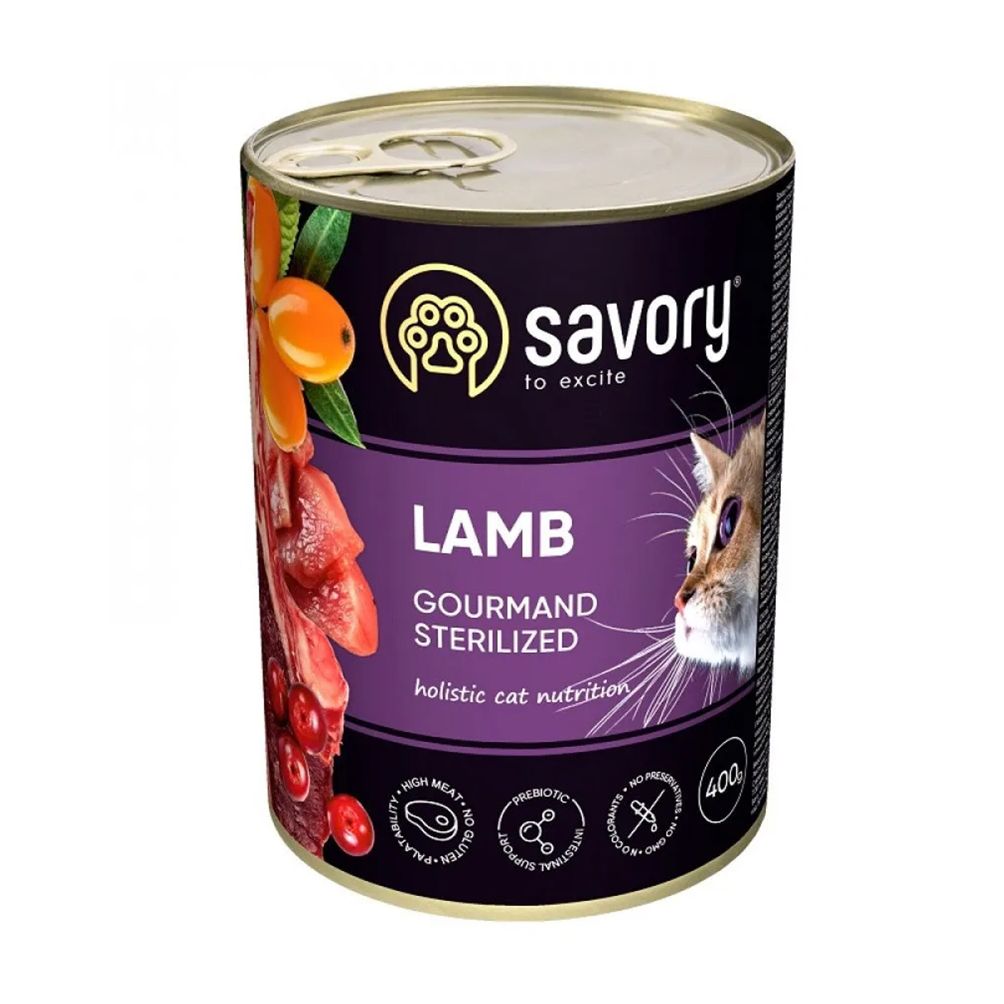 Вологий корм для стерилізованих кішок Savory Cat Can Adult Sterilised з ягням, 400 г