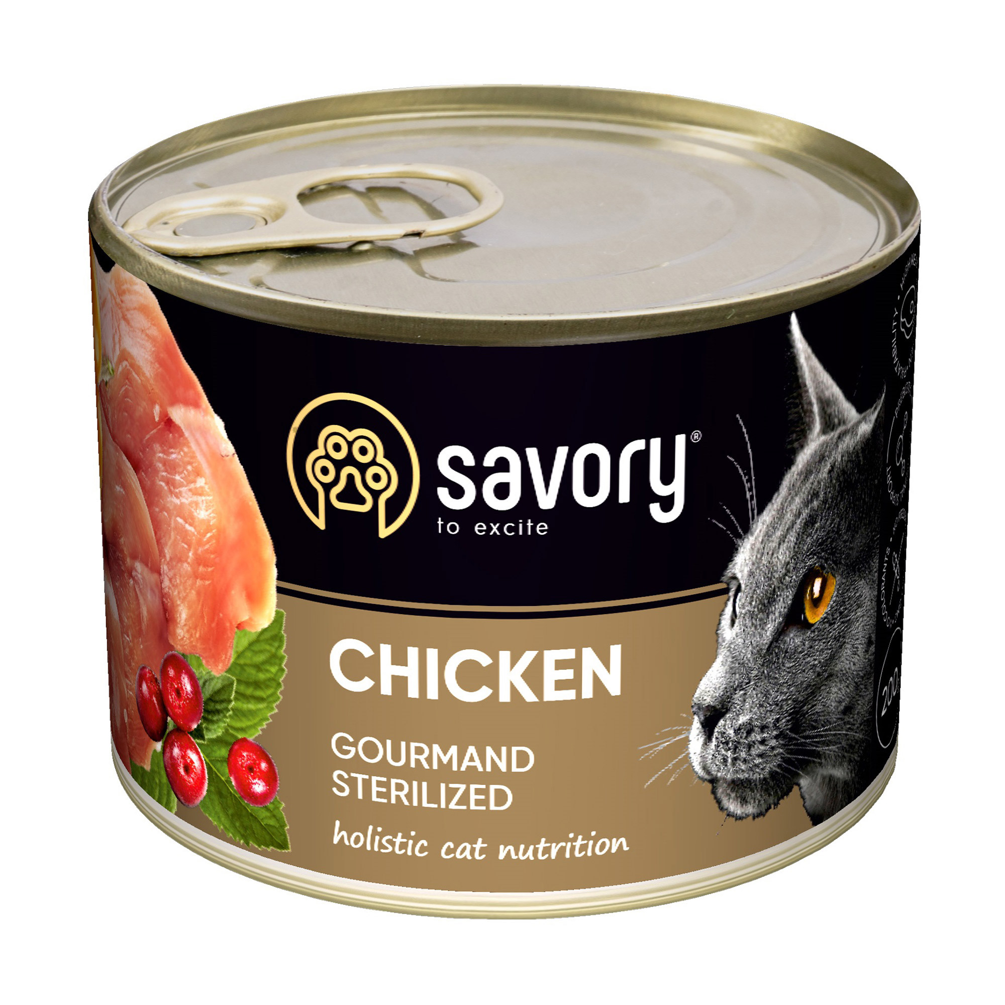 Вологий корм для стерилізованих кішок Savory Cat Can Adult Sterilised з куркою, 200 г