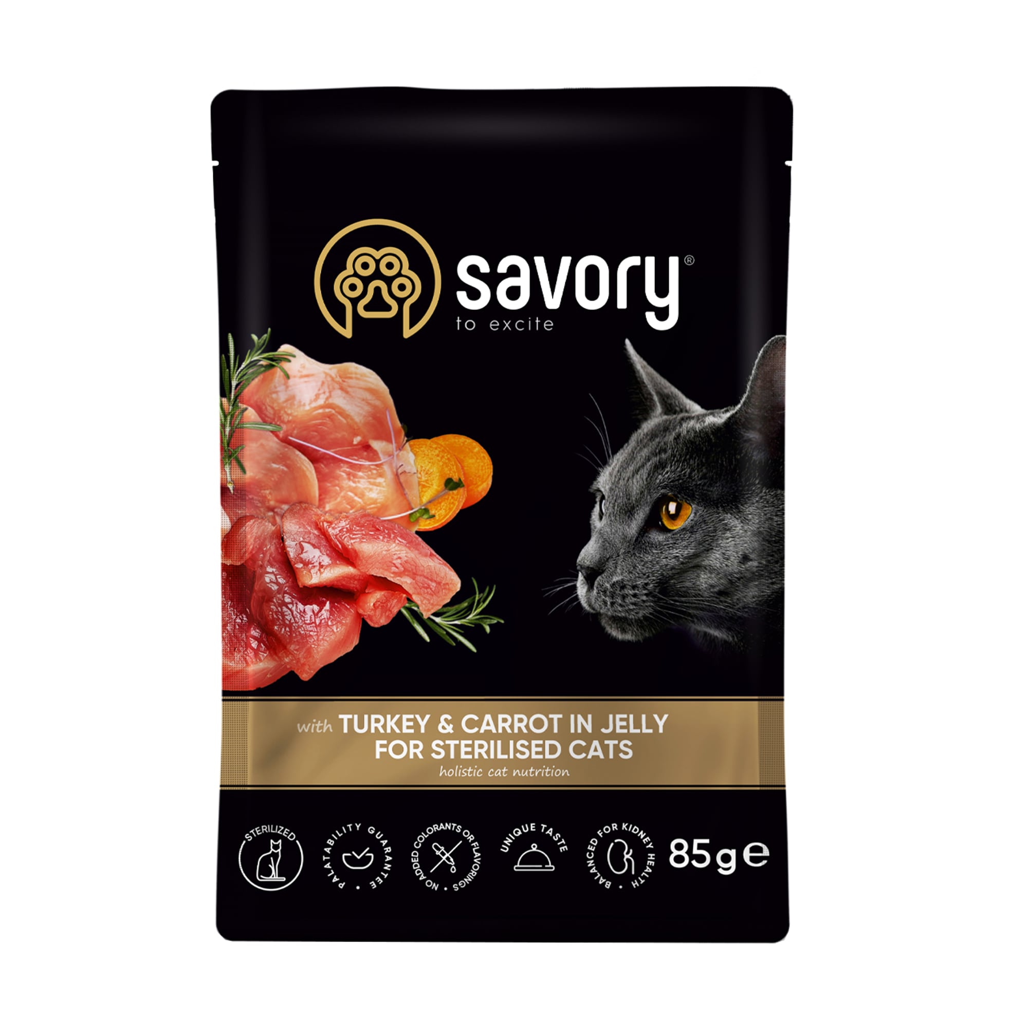 Вологий корм для стерилізованих кішок всіх порід Savory For Sterilised Cats в желе, індичка з морквою, 85 г