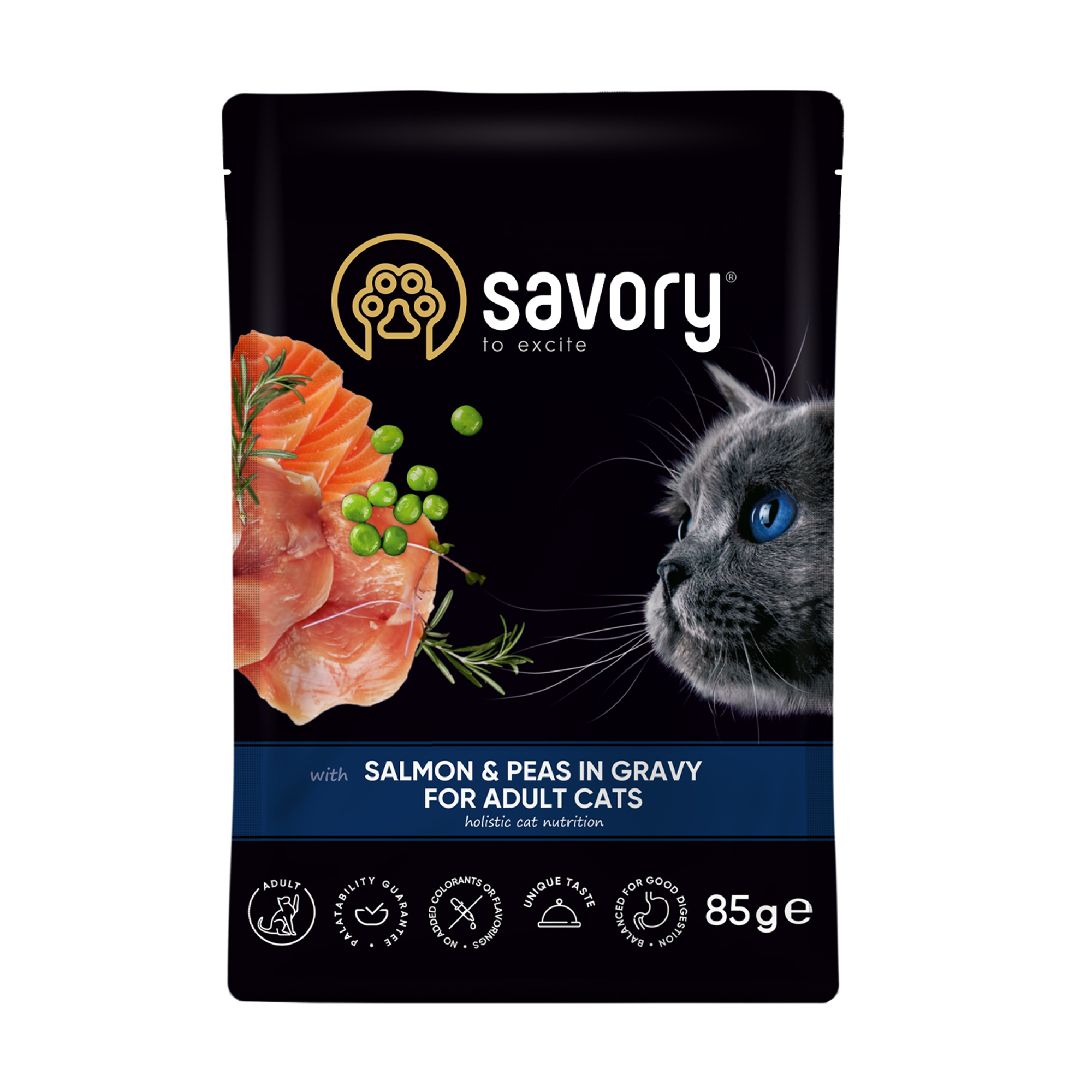 Вологий корм для стерилізованих кішок всіх порід Savory For Adult Cats в соусі, лосось з горошком, 85 г
